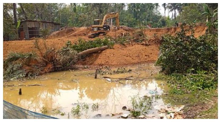 বড়লেখায় টিলা কেটে পুকুর ভরাট করায় জরিমানা